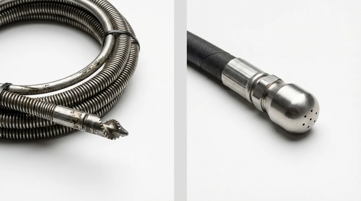 Drain snake cable and hydro jetting nozzle used for drain cleaning in Crescent City, CA