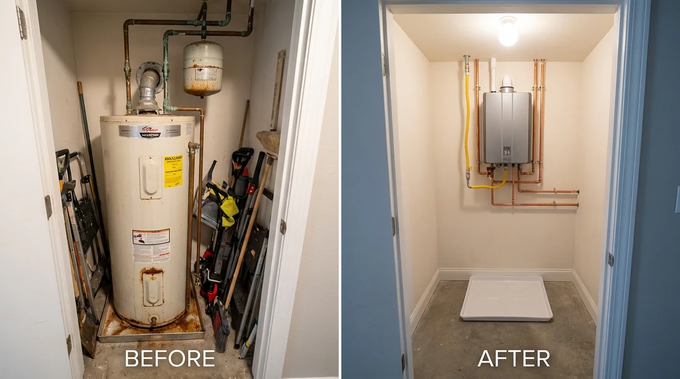 Tank water heater versus wall-mounted tankless unit comparison for Crescent City, CA homeowners